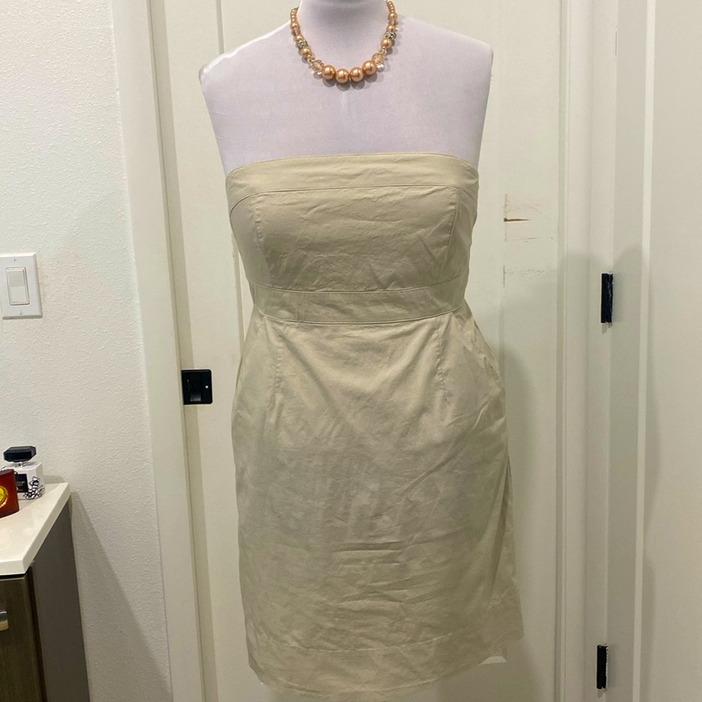 New York & Company Strapless Khaki Bandeau MIDI Dress |Size 10